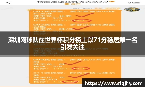 深圳网球队在世界杯积分榜上以71分稳居第一名引发关注